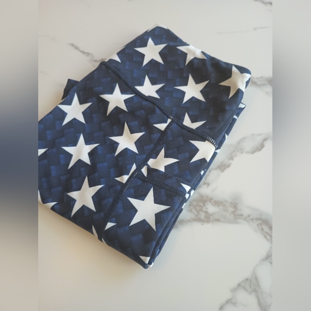 Patriotic Navy Star Pattern Leggings - 4th Of July CVG Leggings "Star Struck"